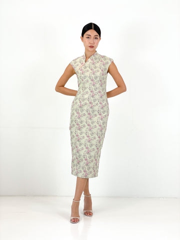 Brocade Jade Button Minimalist Midi Qipao | Teal