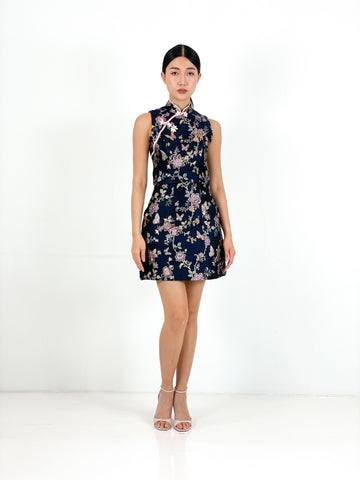 Brocade Qipao Crop Top | Navy