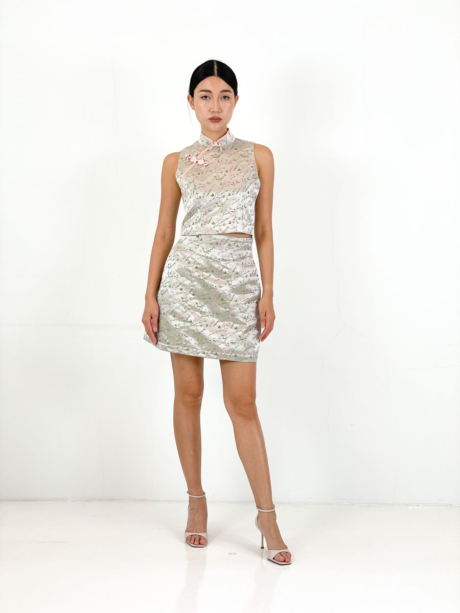 Brocade Qipao Crop Top | Mint Blossom