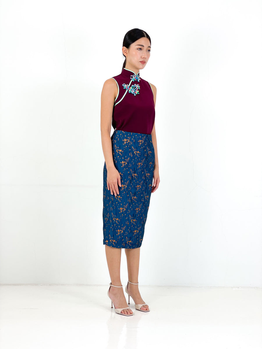 Brocade Pencil Skirt | Navy