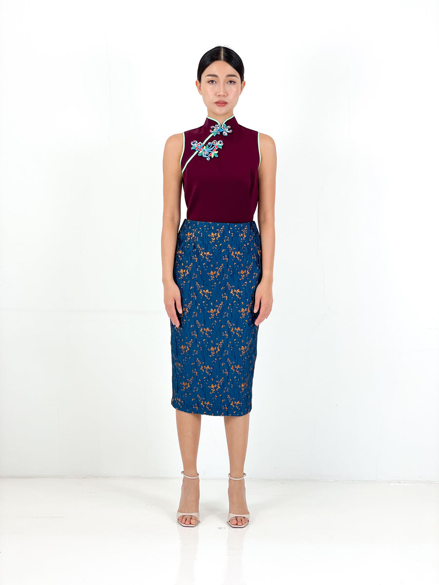 Brocade Pencil Skirt | Navy