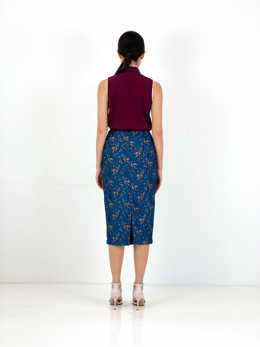 Brocade Pencil Skirt | Navy