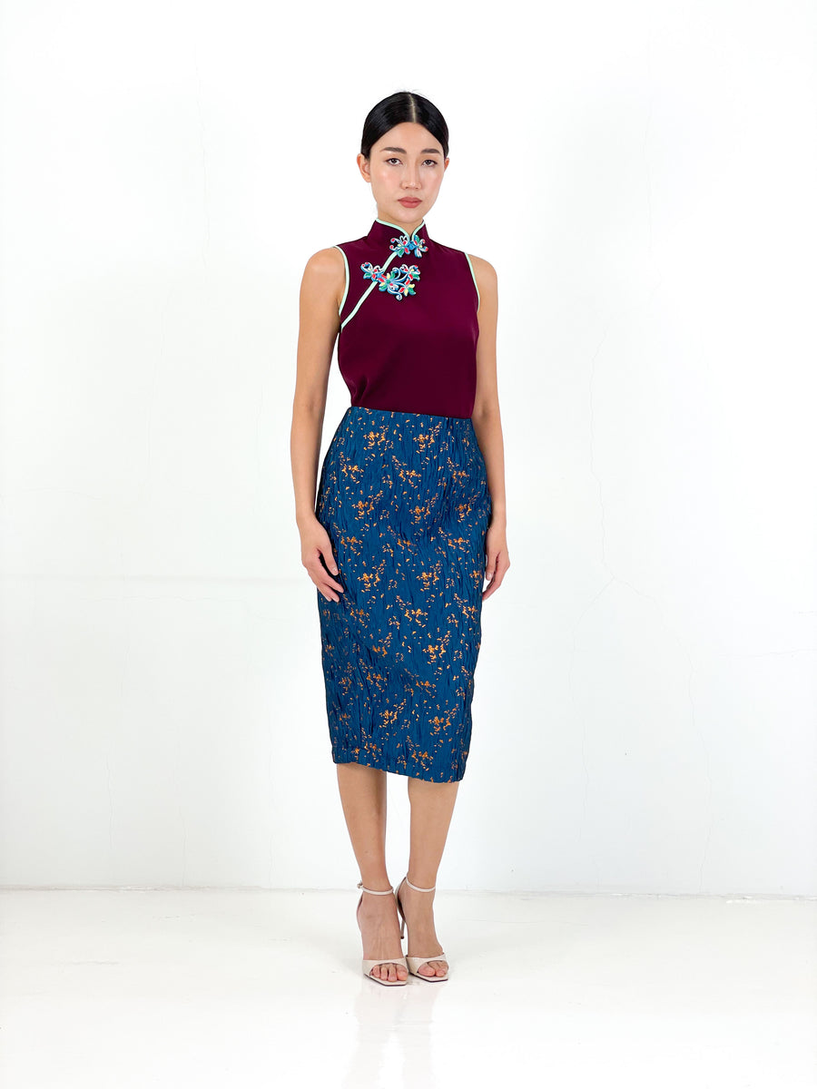 Brocade Pencil Skirt | Navy