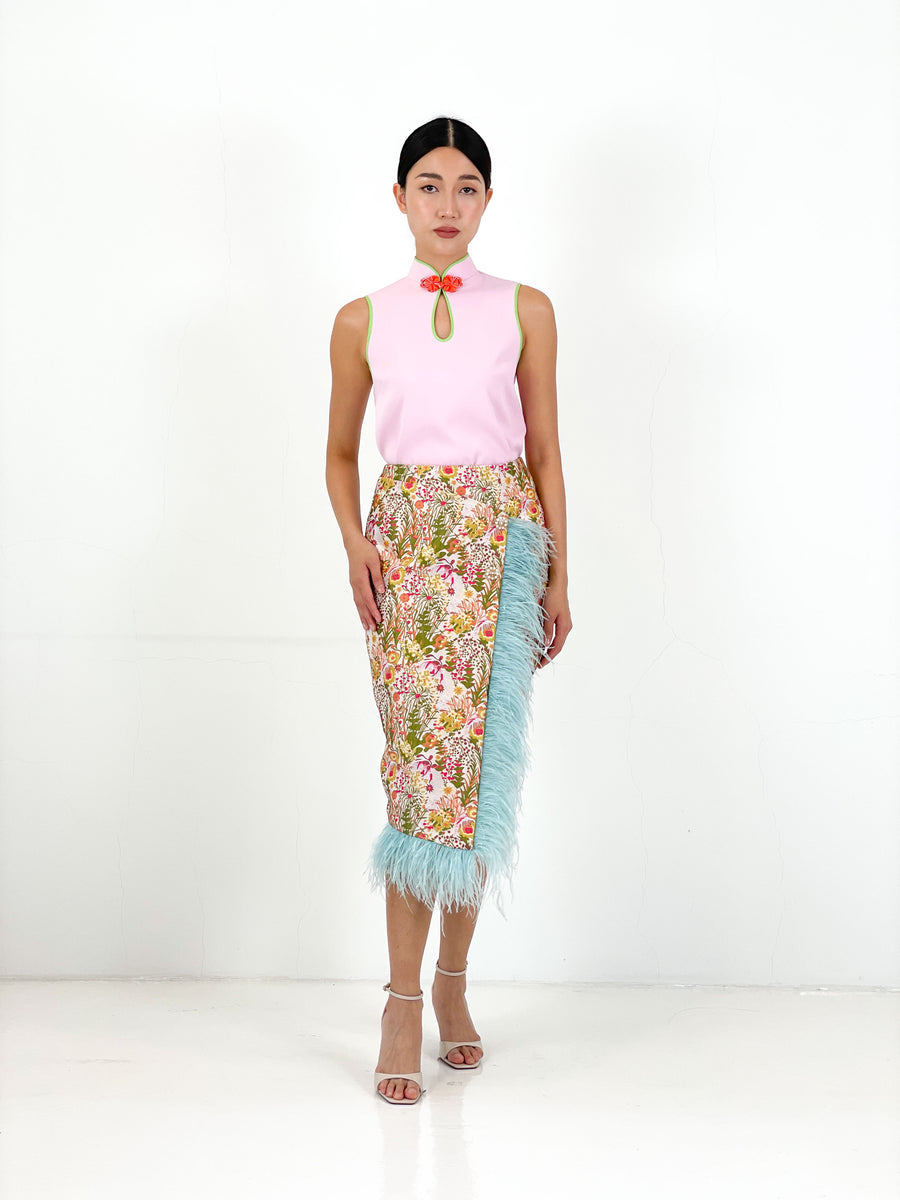 Contrast Sleeveless Keyhole Qipao Top | Pink