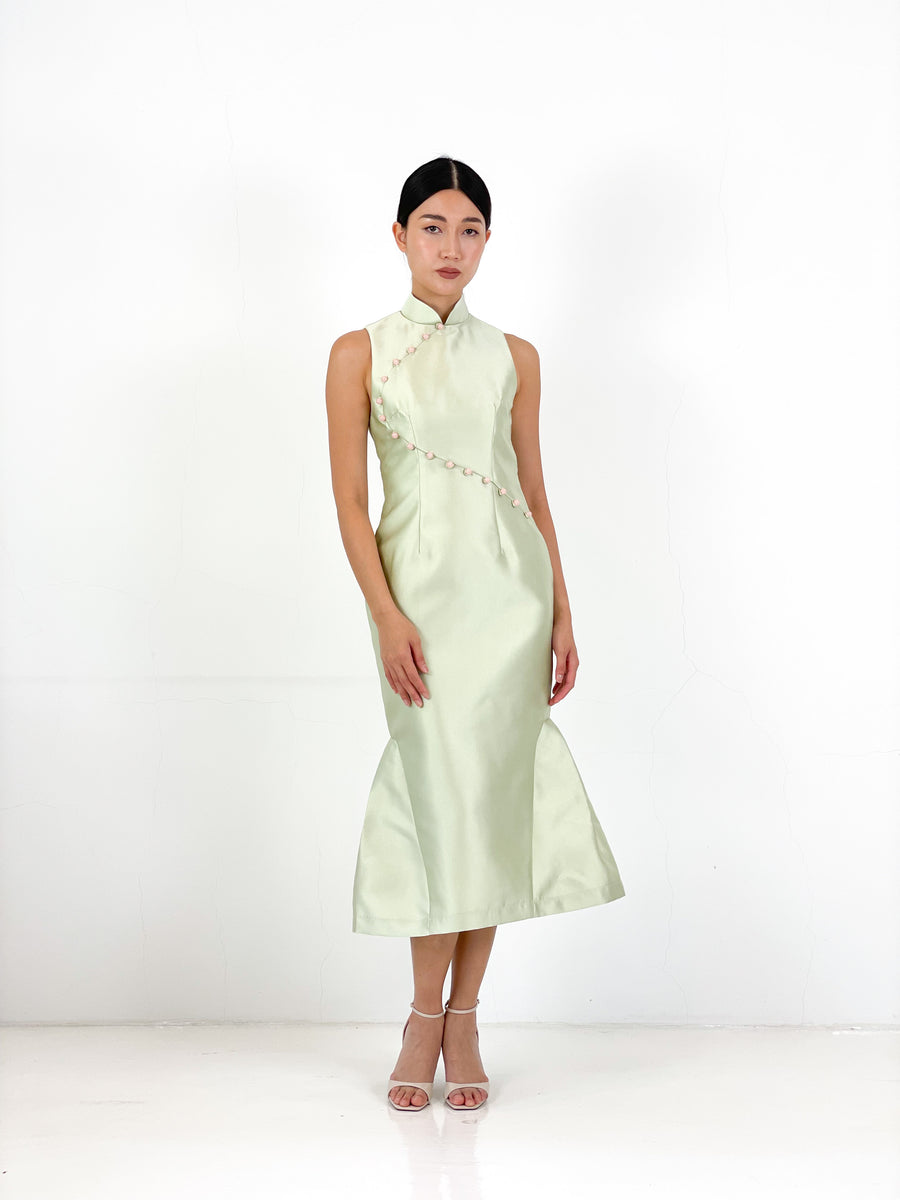 Brocade Mermaid Midi Qipao | Mint