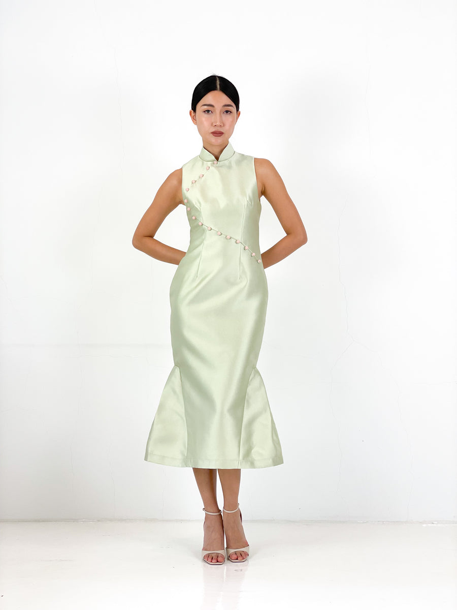 Brocade Mermaid Midi Qipao | Mint