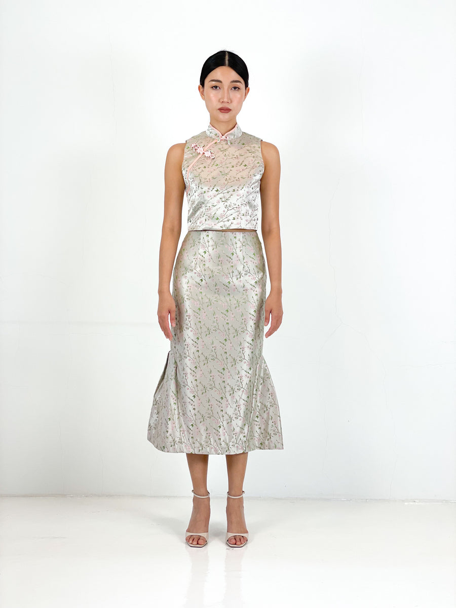 Brocade Mermaid Pencil Skirt | Mint Blossom