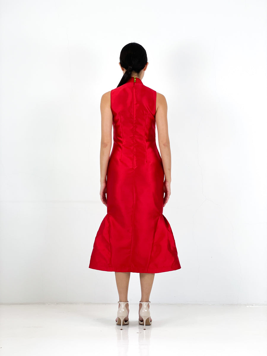 Brocade Mermaid Midi Qipao | Red