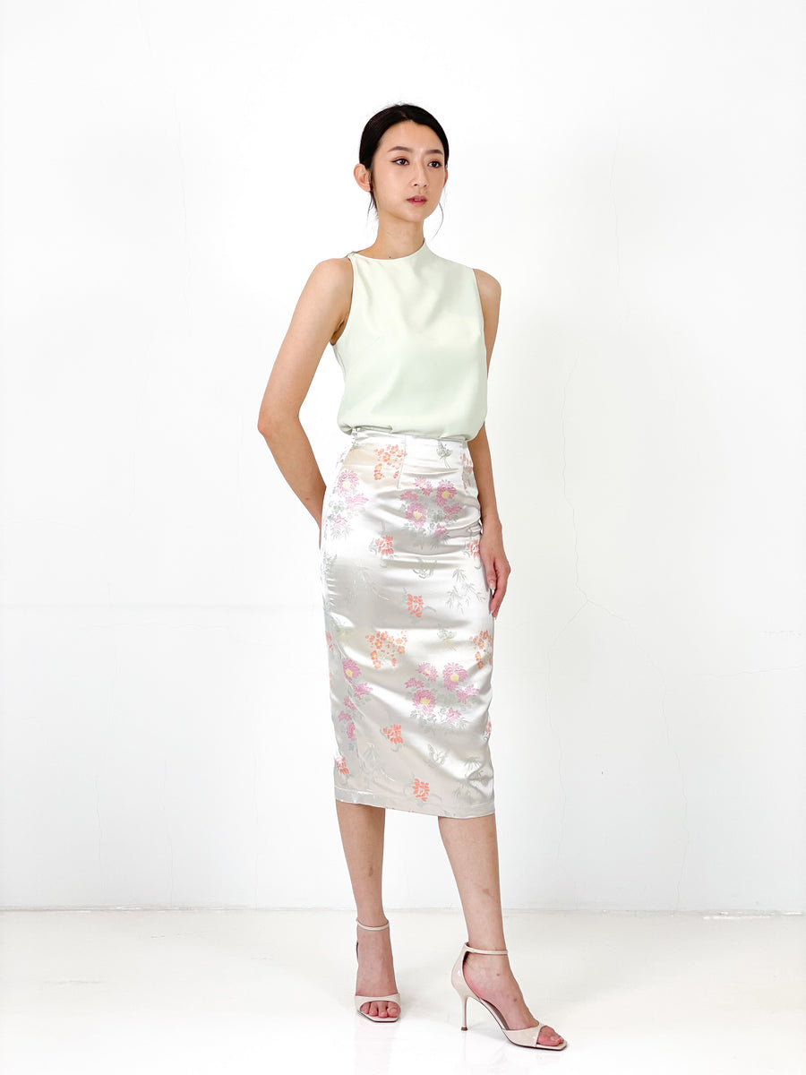 Brocade Pencil Skirt | Ivory