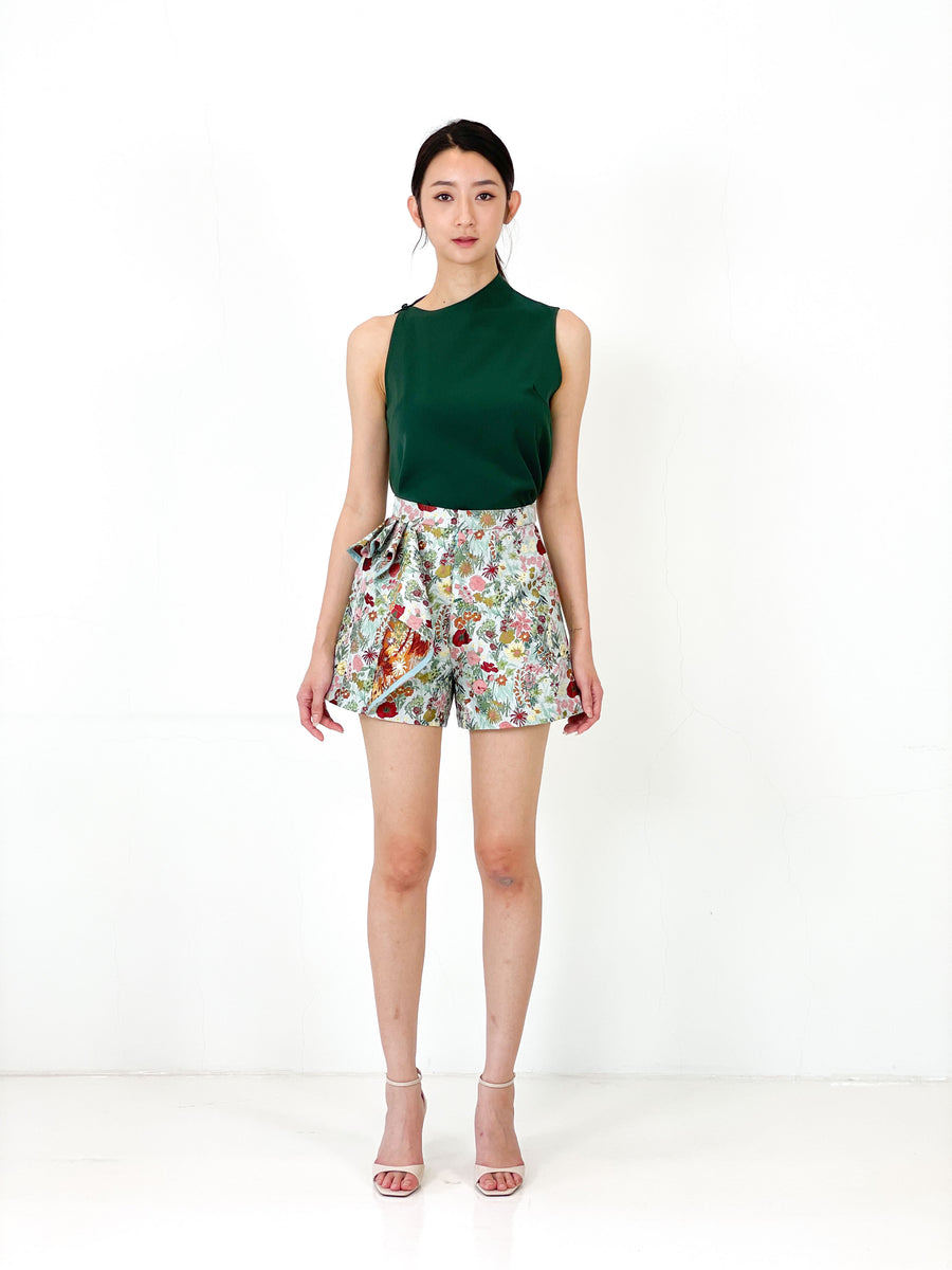 Brocade Frill Pocket Short | Green Floral