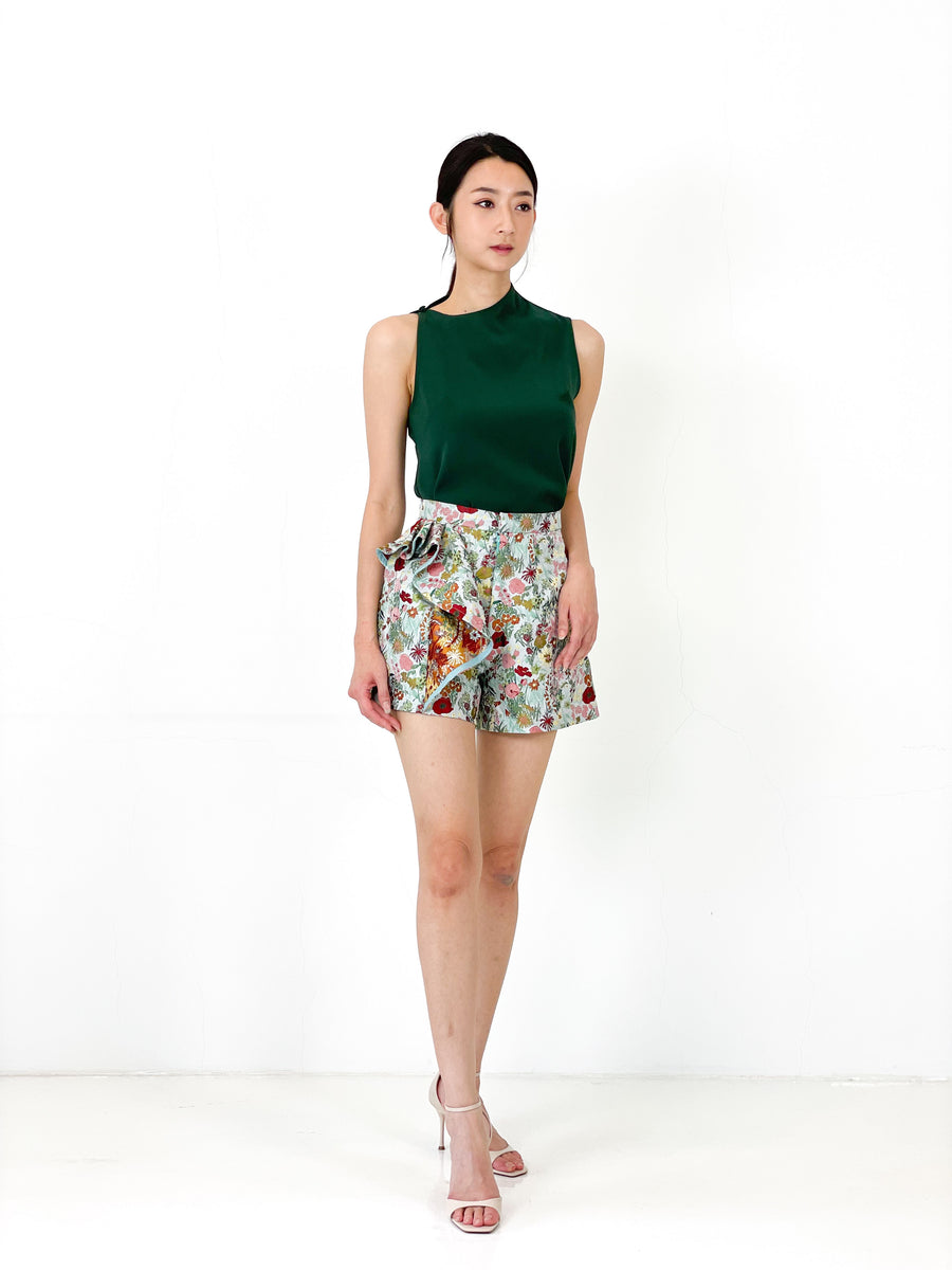 Brocade Frill Pocket Short | Green Floral