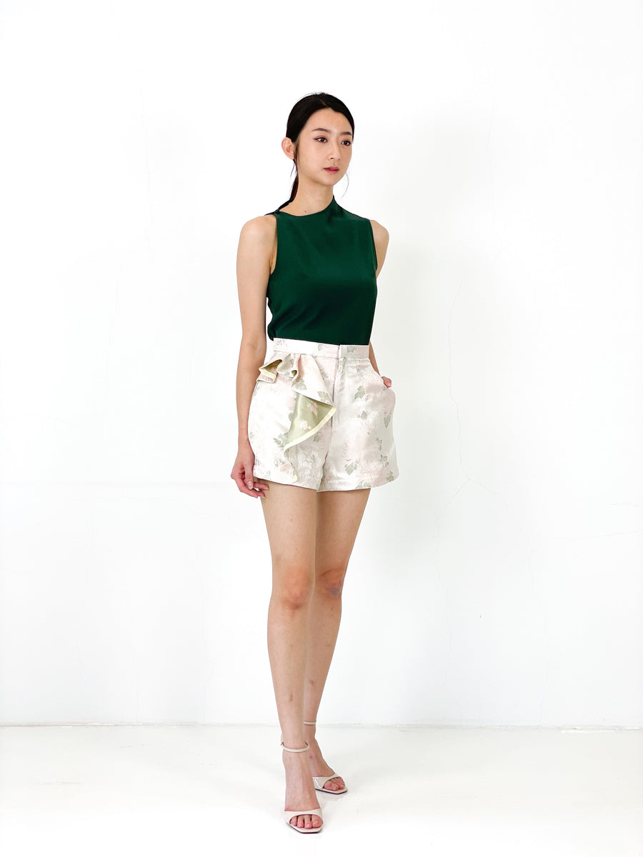 Brocade Frill Pocket Short | Cream