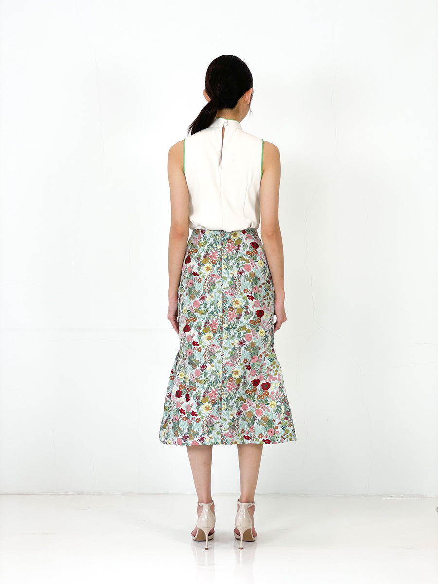 Brocade Mermaid Pencil Skirt | Green Floral