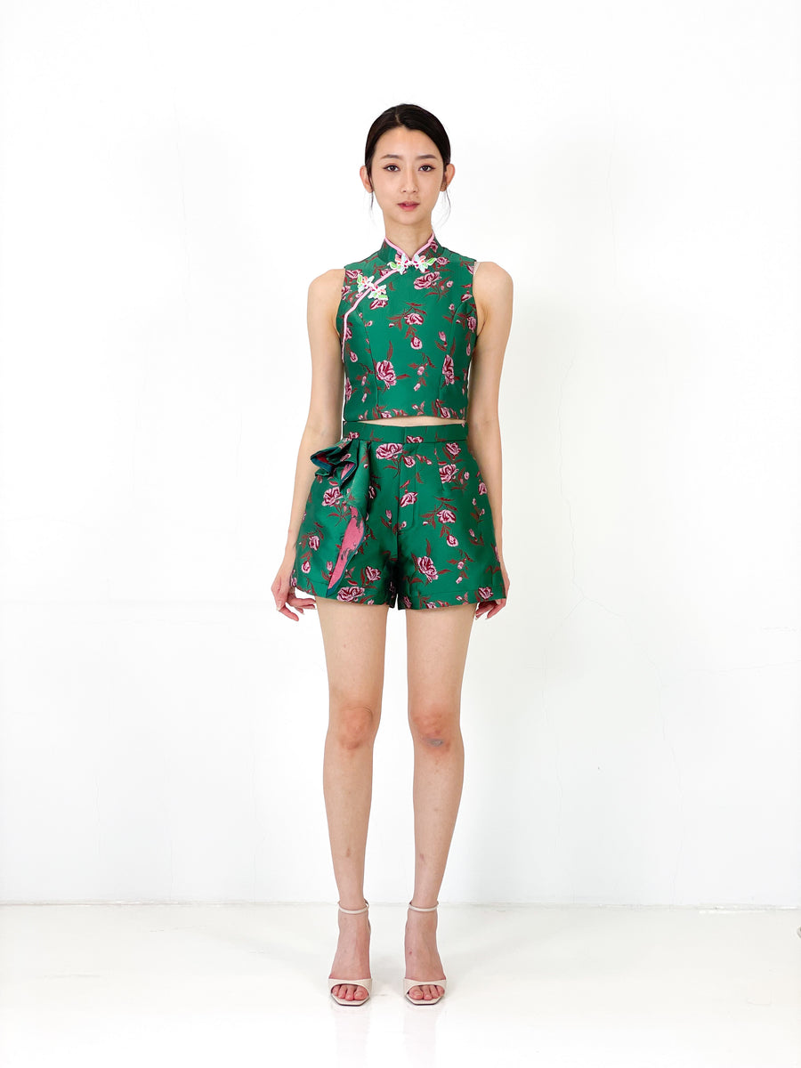 Brocade Frill Pocket Short | Forest Green