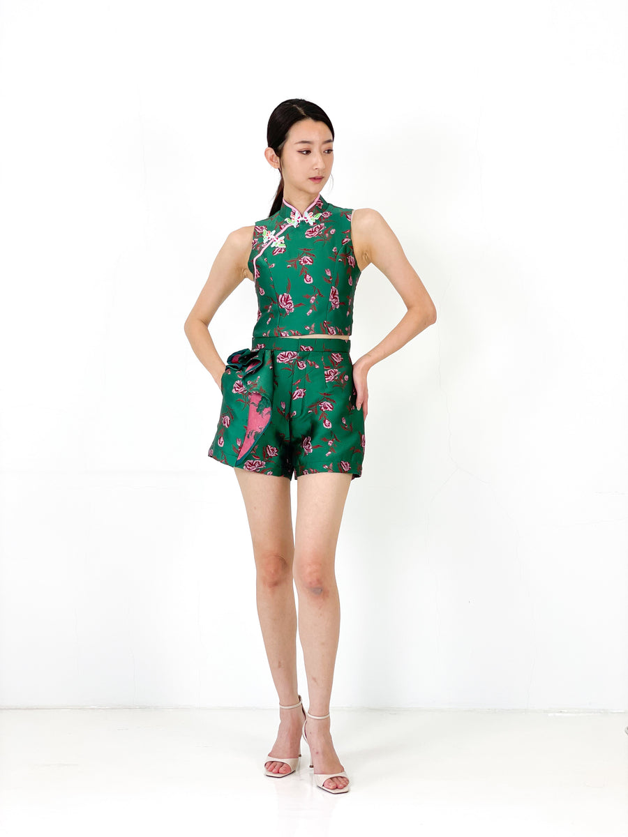 Brocade Frill Pocket Short | Forest Green