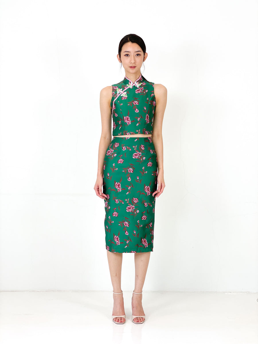 Brocade Pencil Skirt | Forest Green