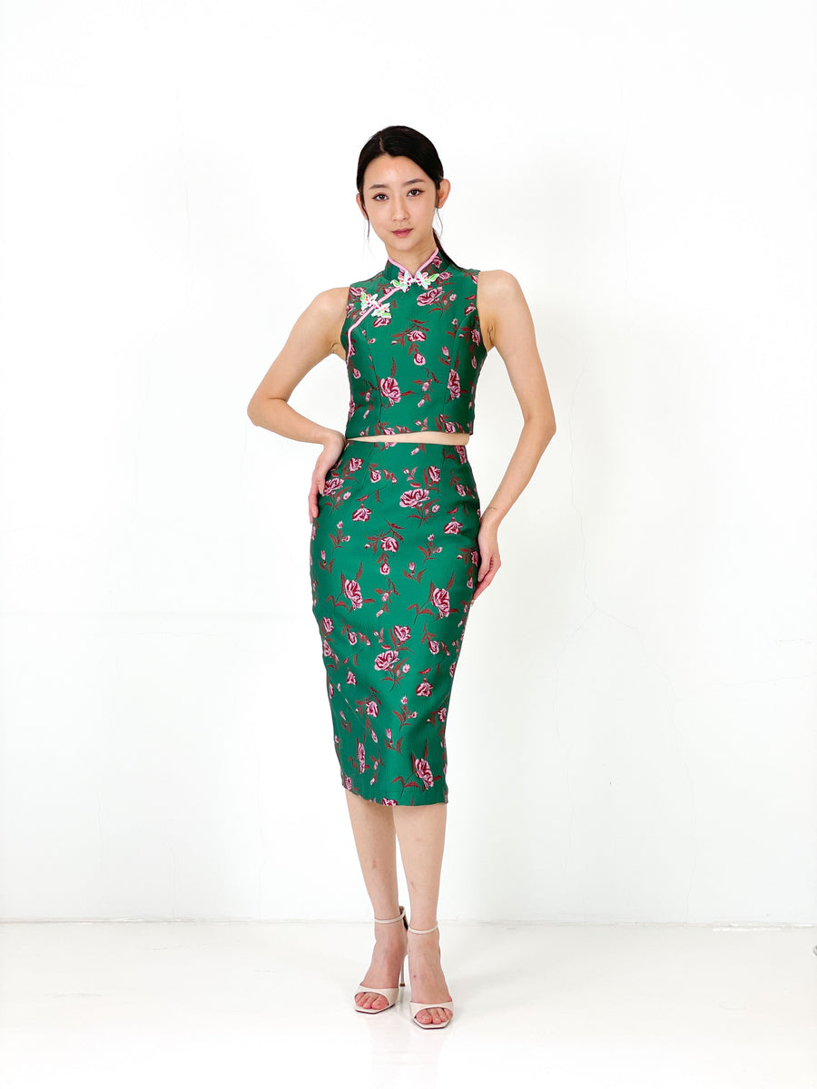 Brocade Pencil Skirt | Forest Green