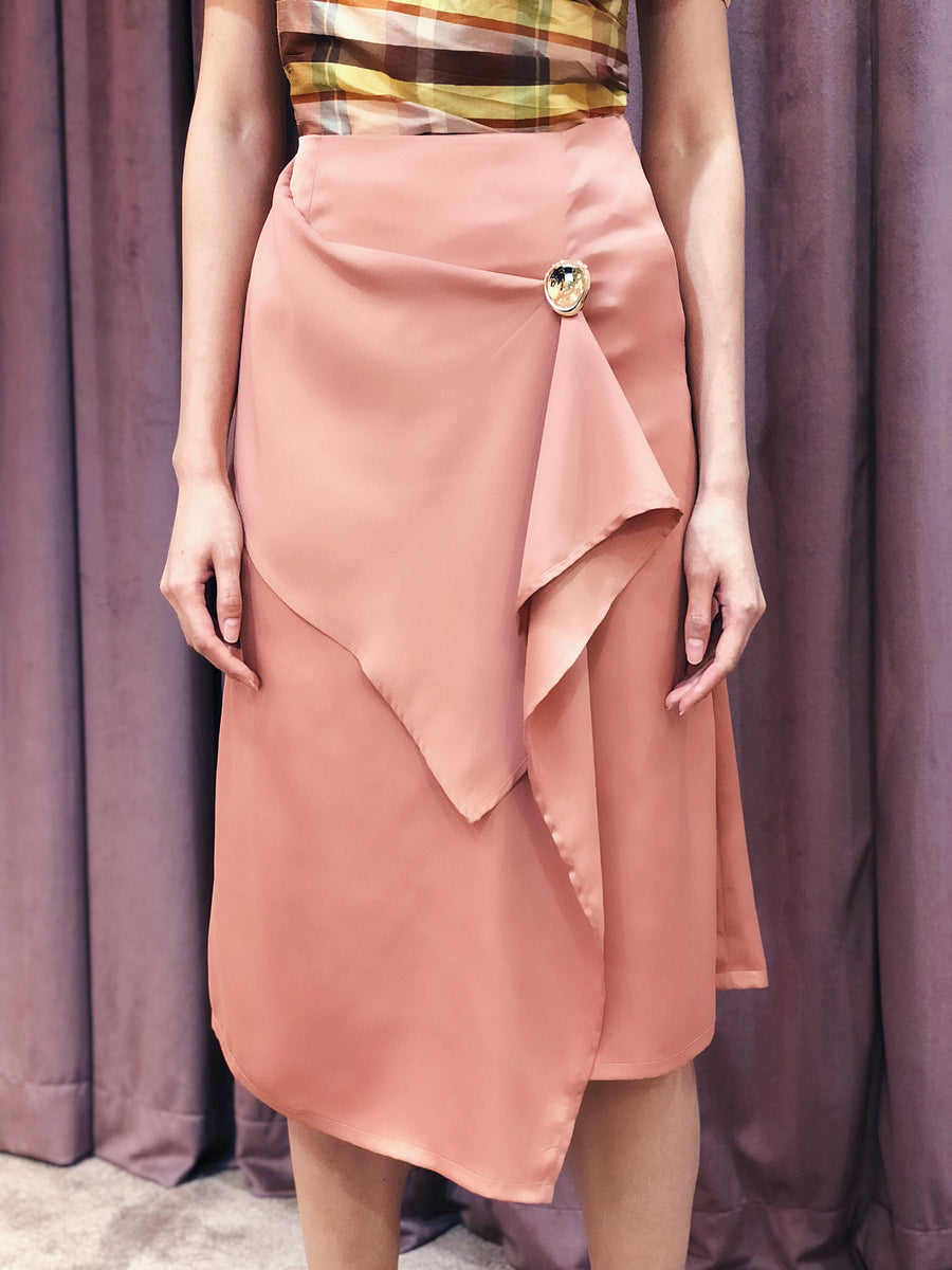 Asymmetrical Handkerchief Wrap Skirt with Button Accent | Blush