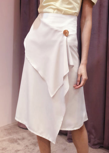 Asymmetrical Handkerchief Wrap Skirt with Button Accent | Light Grey