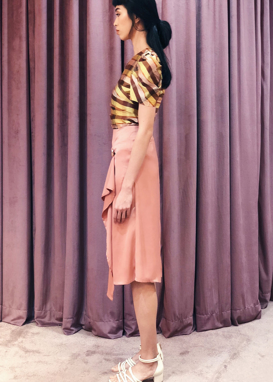 Asymmetrical Handkerchief Wrap Skirt with Button Accent | Blush