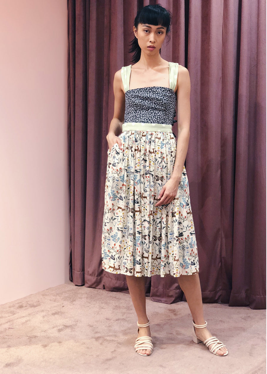 Multiprint Tie Back Midi in White