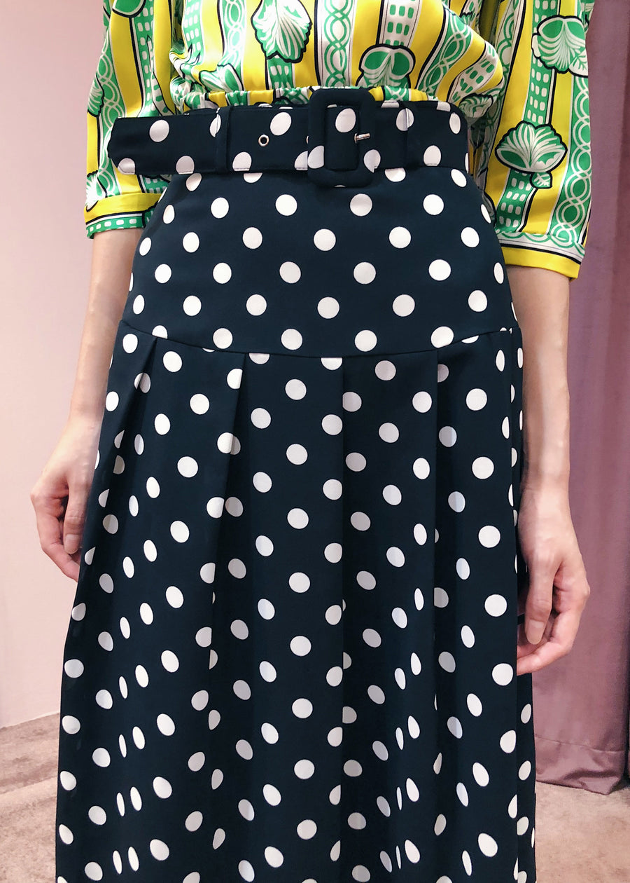 Belted Pleated Midi Skirt | Black