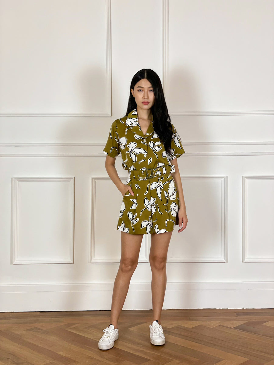 Button Down Shirt  | Olive Green Crepe