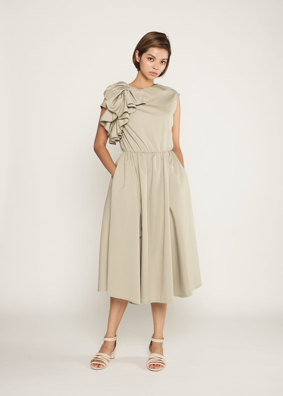 Statement  Side Ruffle Dress | Jade Green