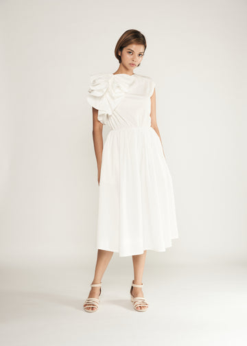 Statement  Side Ruffle Dress | White