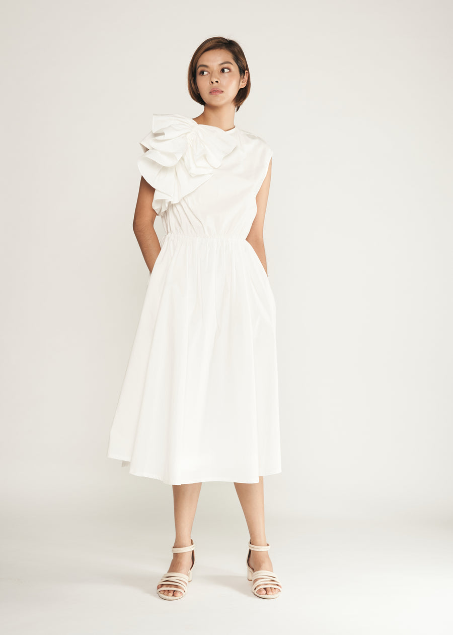 Statement  Side Ruffle Dress | White