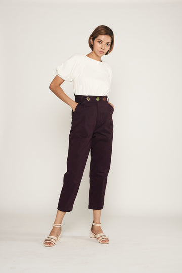 Statement Triple Button Pegged Trousers  | Maroon