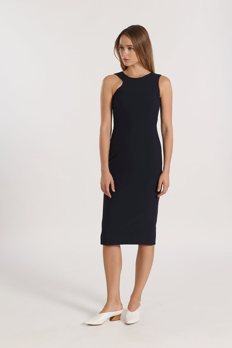 Asymmetrical Sleeve Fitted Midi | Grey