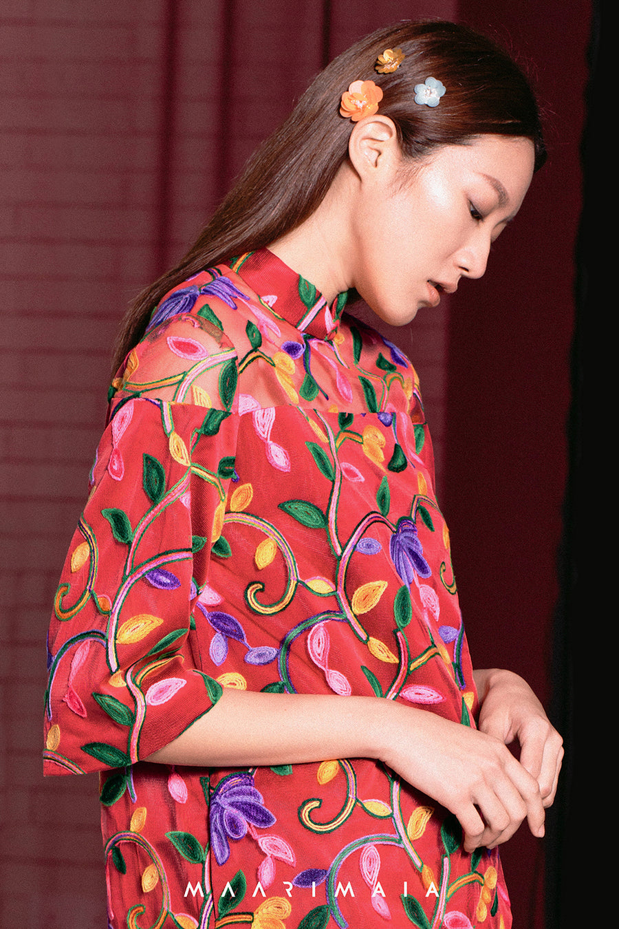Embroidered Shift Qipao | Red