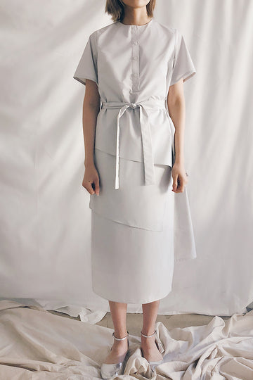 Button Up Multilayer Belted Midi | Grey