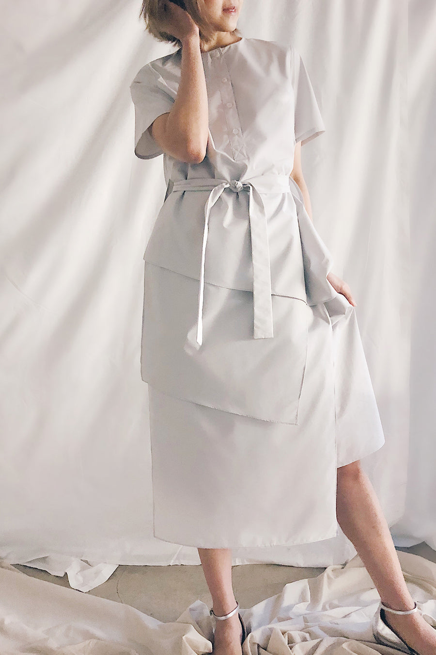 Button Up Multilayer Belted Midi | Lilac