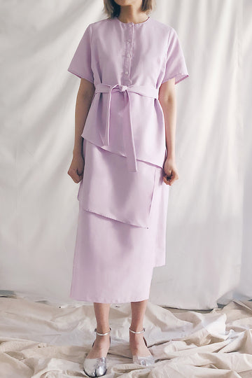 Button Up Multilayer Belted Midi | Lilac