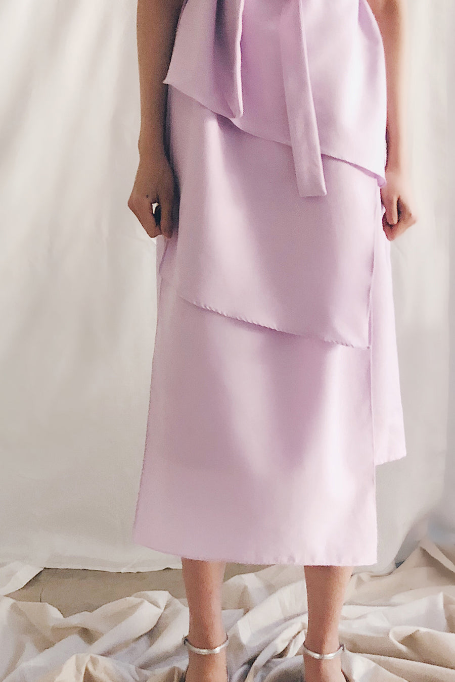Button Up Multilayer Belted Midi | Lilac
