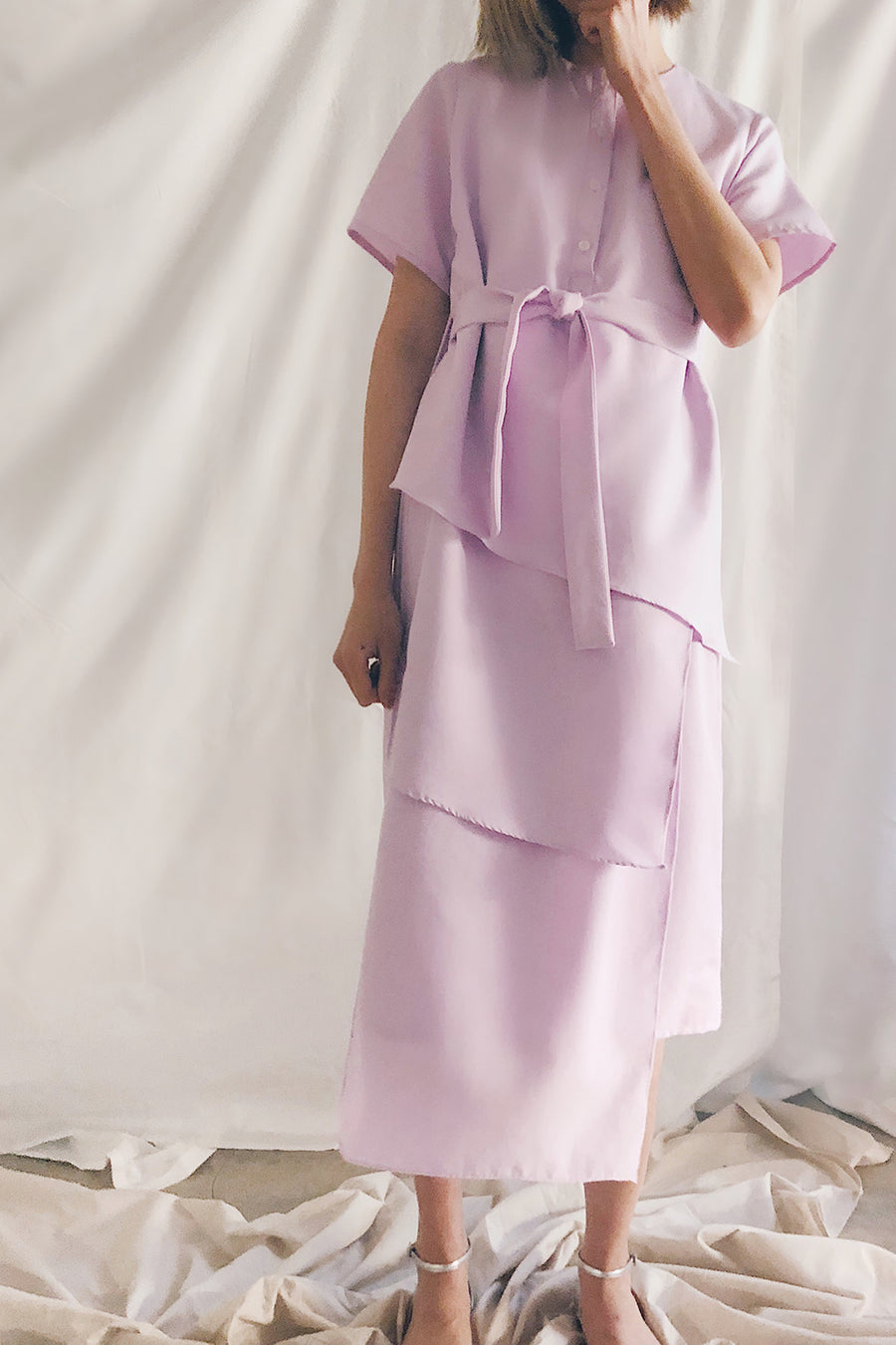 Button Up Multilayer Belted Midi | Lilac