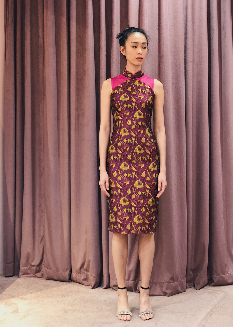 Maarimaia Privé  Brocade Qipao | Fuschia Yellow