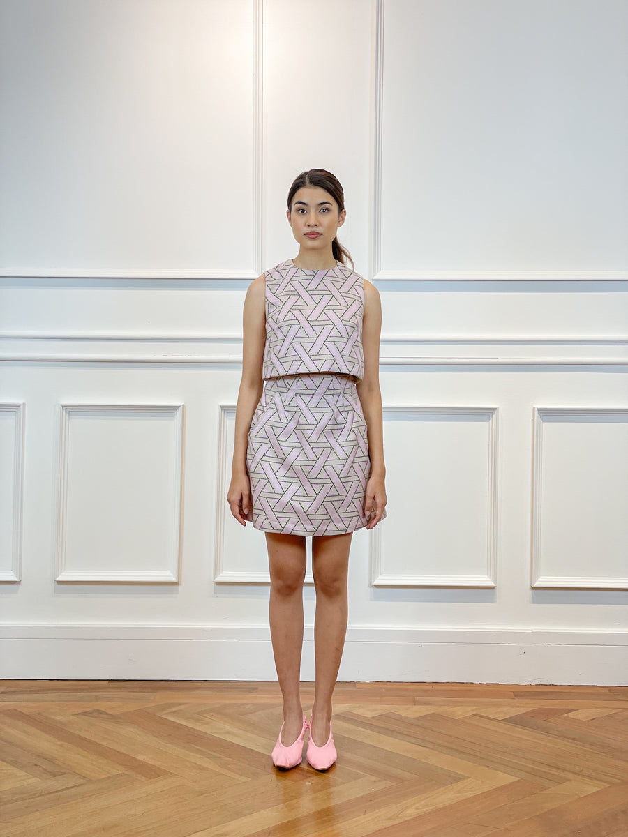 Brocade High Waisted Mini Skirt | Geometric Lavender