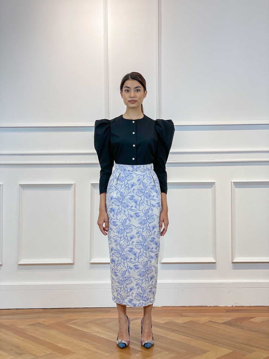 Long Puffed Sleeve Button Down Top | Black