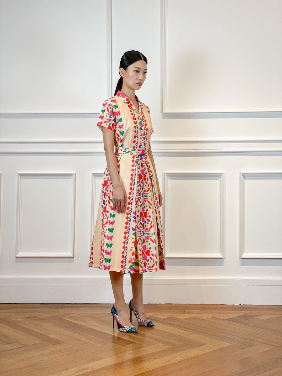 Pleated Flare Midi | Butterfly Floral Poplin